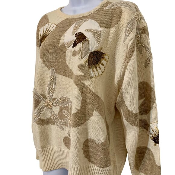 '89 IB Diffusion Embellished Beaded Seashell Sweater Womens SZ M - Hong Kong - Picture 4 of 13